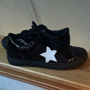 Women's Black Glitter Sneakers with White Star